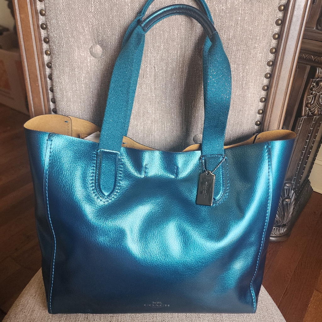 Coach Limited Edition Metallic Derby Tote Dark Teal Nwot
